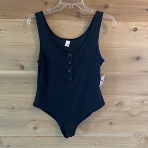 Black button down ribbed tank top bodysuit NWT